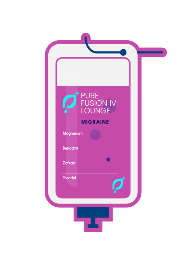 A person receiving Migraine Therapy at Pure Fusion IV Lounge. The image depicts a serene setting where an individual is comfortably seated, undergoing a specialized IV treatment designed for Migraine. The focus is on the fusion of science and well-being at Pure Fusion IV Lounge, ensuring a holistic approach to health and revitalization.